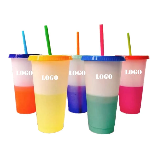 24Oz color changing cups with lids and straws