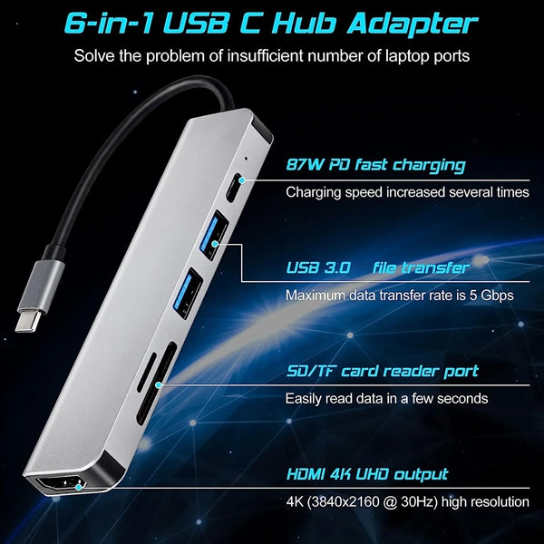 USB C Hub 6 in 1 Dongle