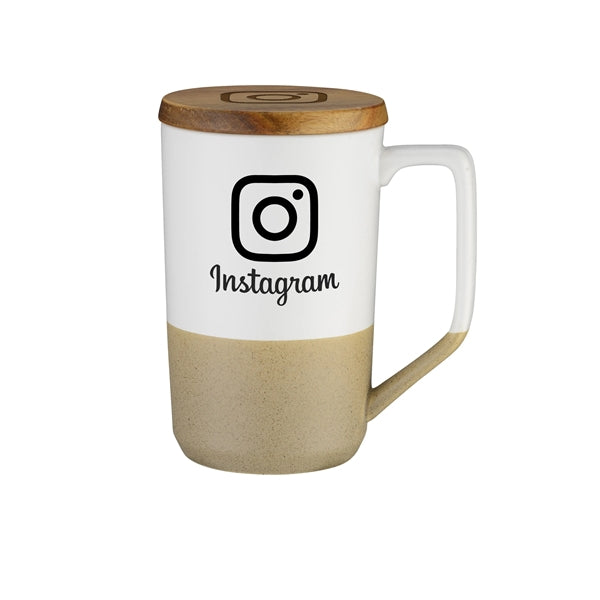 15 oz. Two-Tone Ceramic Mug w/Wood Lid