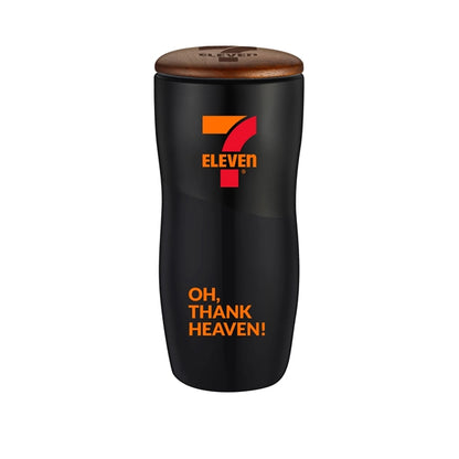 12 oz. Double Wall Ceramic tumbler w/ Wood Lid