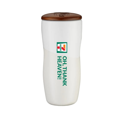 12 oz. Double Wall Ceramic tumbler w/ Wood Lid