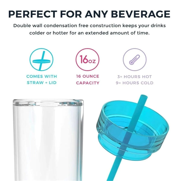 16Oz Double Wall Clear Plastic Tumblers