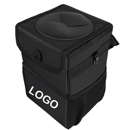Car Trash Can with Lid and Storage Pockets