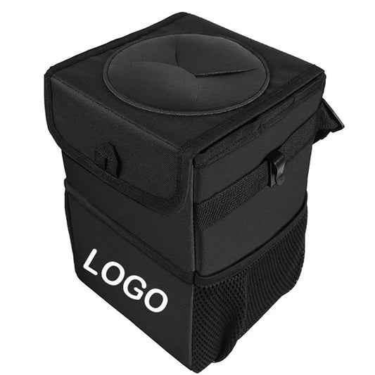 Car Trash Can with Lid and Storage Pockets