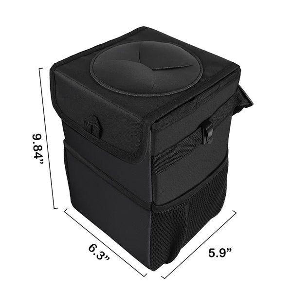 Car Trash Can with Lid and Storage Pockets