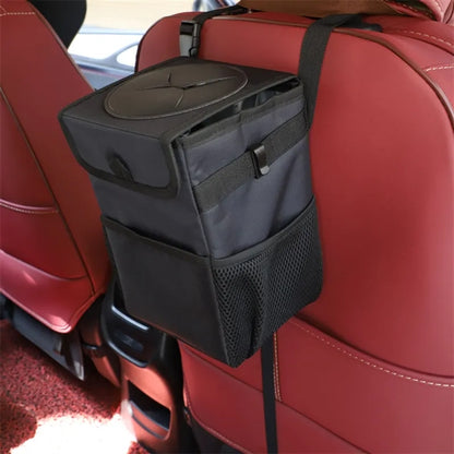 Car Trash Can with Lid and Storage Pockets