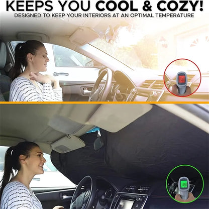 Car Windshield Sun Shade with Storage Pouch