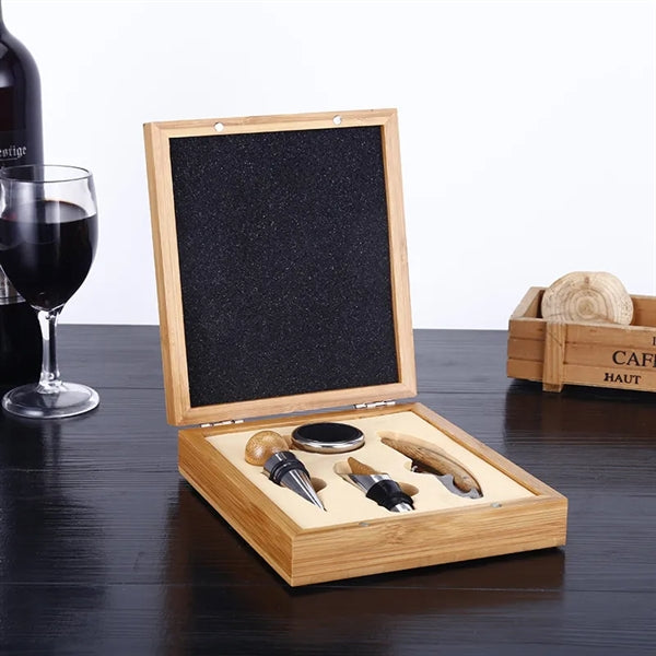 4-Piece Bamboo Wine Tool Set