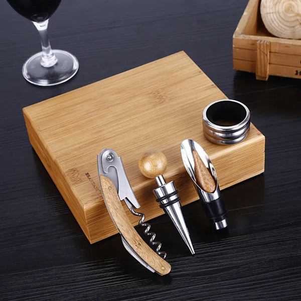 4-Piece Bamboo Wine Tool Set