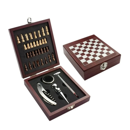 4 Piece Wine Tools Set with Chess Board Game