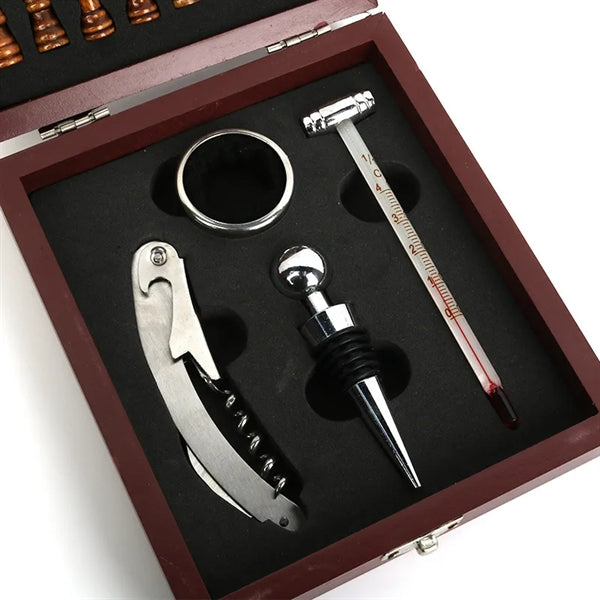4 Piece Wine Tools Set with Chess Board Game