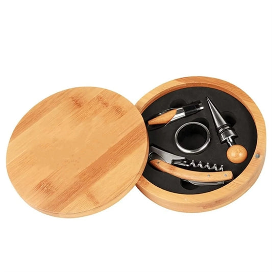 4 Piece Round Wooden Wine Tool Set