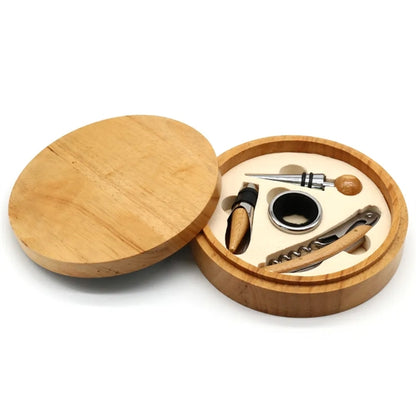 4 Piece Round Wooden Wine Tool Set