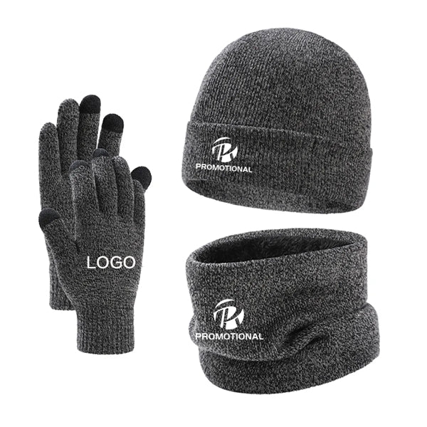 Touch Screen Gloves Knitted Hat Scarf Set