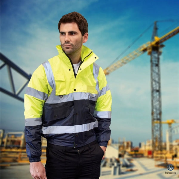 Premium Hi Vis Class 3 Reflective Tape Safety Bomber Jacket