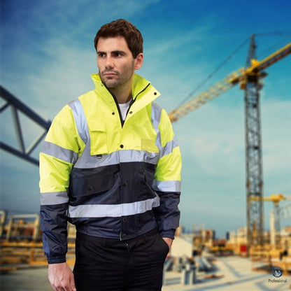 Premium Hi Vis Class 3 Reflective Tape Safety Bomber Jacket