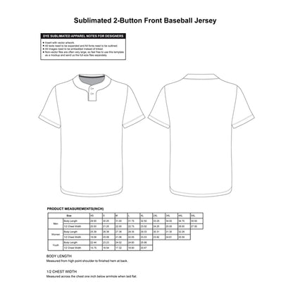 CUSTOM 2-BUTTON FRONT BASEBALL JERSEY (FULL DYE SUBLIMATED)