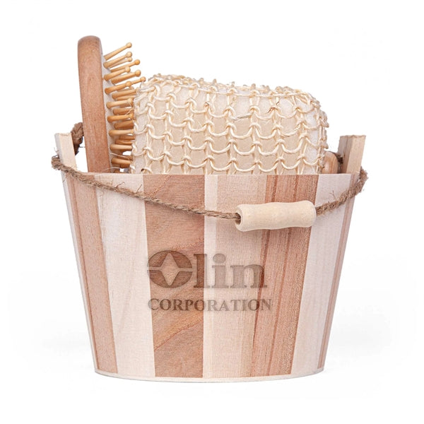 Bamboo Bucket Bath and Massage Set -  5pcs