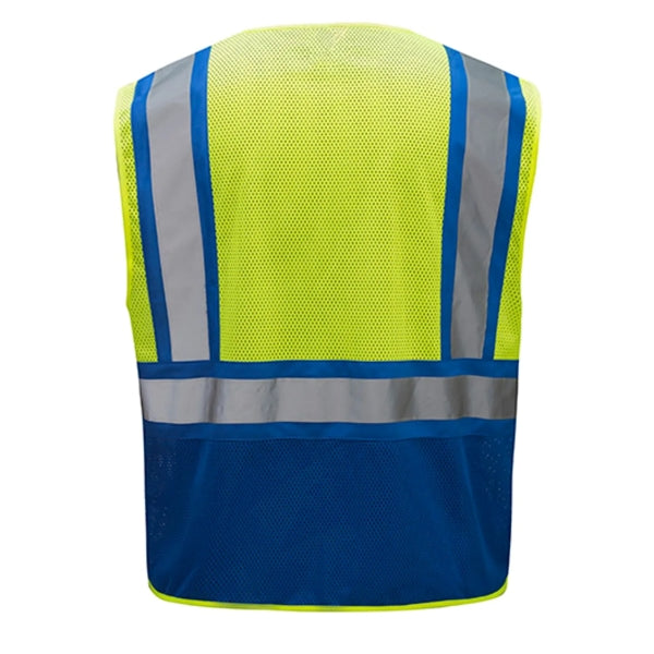 Hi Vis Reflective Class2 Mesh Blue Bottom Safety Pocket Vest