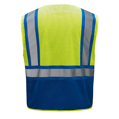 Hi Vis Reflective Class2 Mesh Blue Bottom Safety Pocket Vest