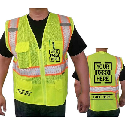 Hi VIz Class 2 Segmented Safety Mesh Zipper Vest W 4 Pockets