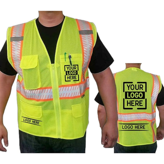 Hi VIz Class 2 Segmented Safety Mesh Zipper Vest W 4 Pockets