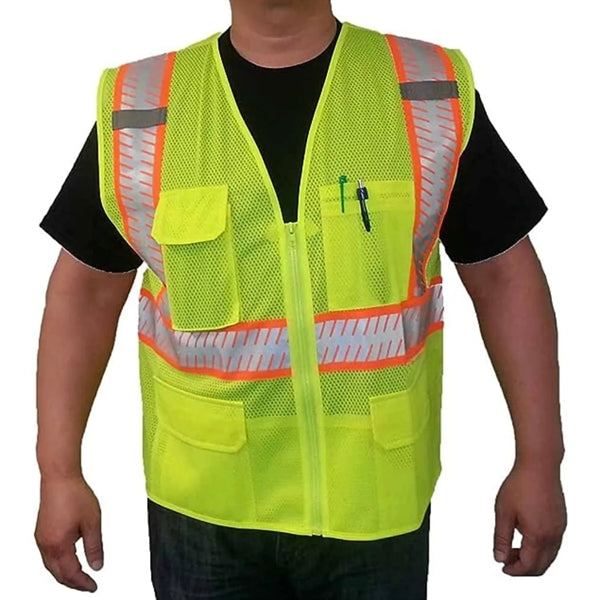 Hi VIz Class 2 Segmented Safety Mesh Zipper Vest W 4 Pockets