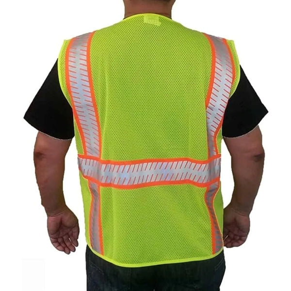Hi VIz Class 2 Segmented Safety Mesh Zipper Vest W 4 Pockets