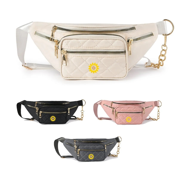 Diamond Check Embroidered Line Chain Shoulder Bag