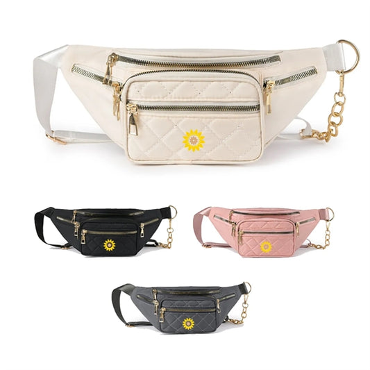 Diamond Check Embroidered Line Chain Shoulder Bag