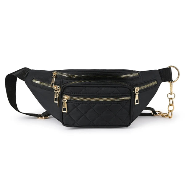 Diamond Check Embroidered Line Chain Shoulder Bag