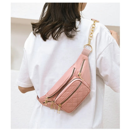 Diamond Check Embroidered Line Chain Shoulder Bag