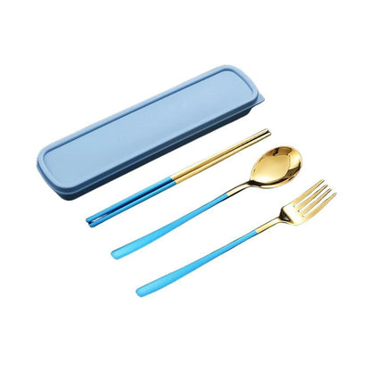 Portable Tableware Travel Boxed Golden Three-piece Set