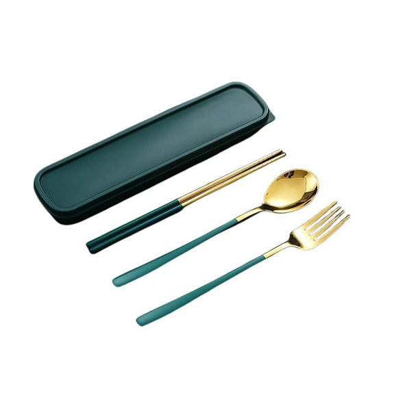 Portable Tableware Travel Boxed Golden Three-piece Set
