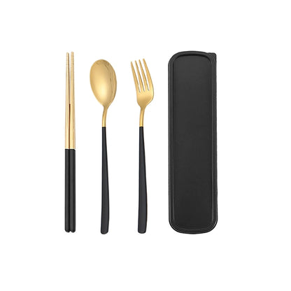 Portable Tableware Travel Boxed Golden Three-piece Set