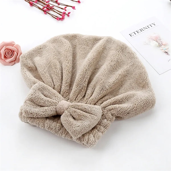 Bowknot Coral Fleece Bathing Cap