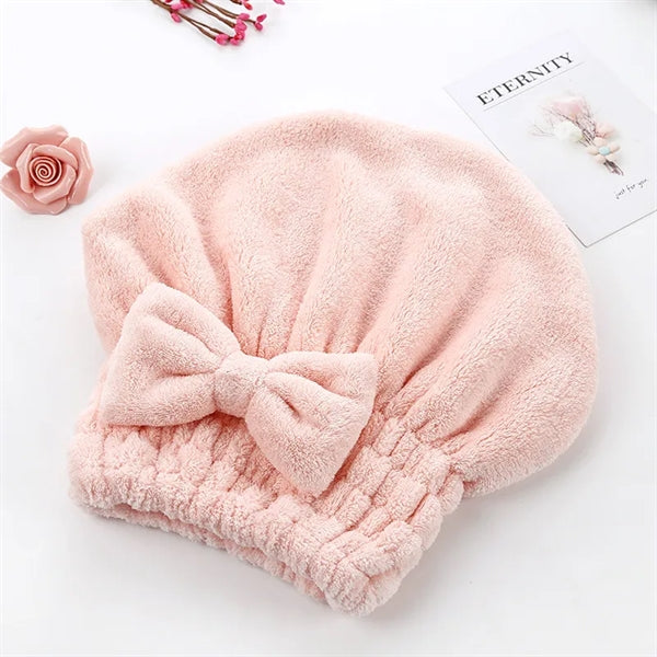 Bowknot Coral Fleece Bathing Cap