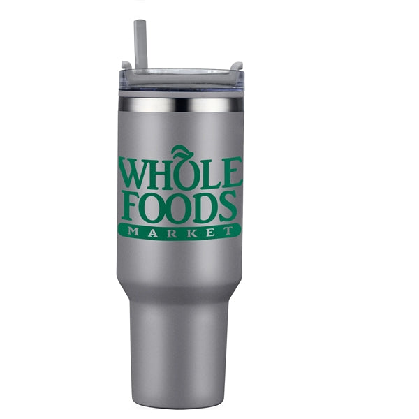 40 oz PP Lined Double Wall Tumbler w/ Handle and Straw