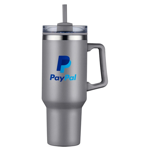 40 oz PP Lined Double Wall Tumbler w/ Handle and Straw