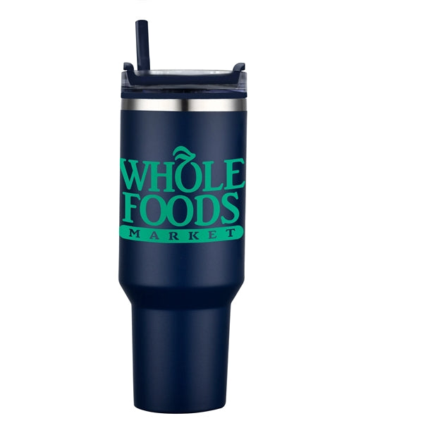 40 oz PP Lined Double Wall Tumbler w/ Handle and Straw