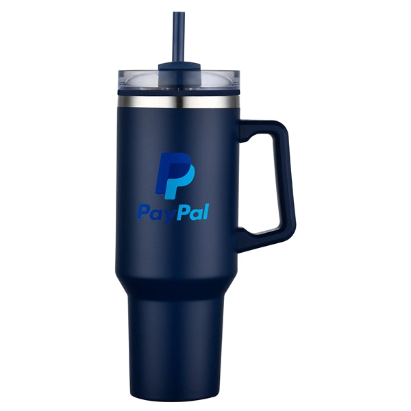 40 oz PP Lined Double Wall Tumbler w/ Handle and Straw