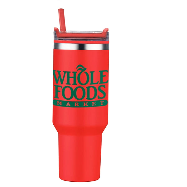 40 oz PP Lined Double Wall Tumbler w/ Handle and Straw