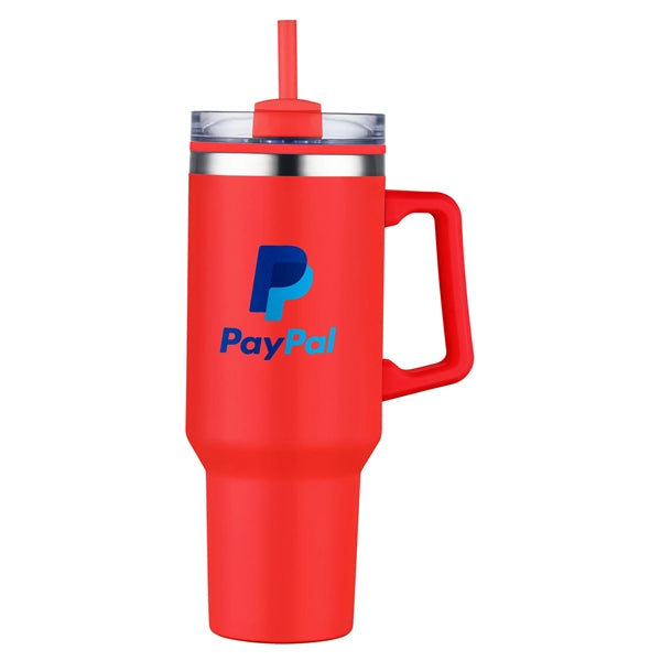 40 oz PP Lined Double Wall Tumbler w/ Handle and Straw