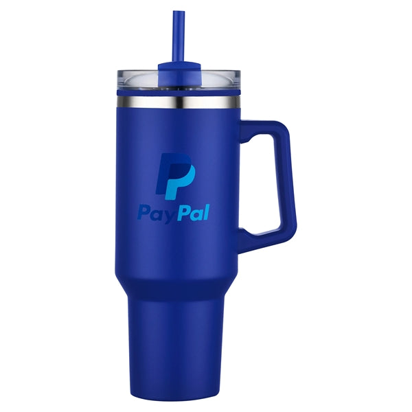 40 oz PP Lined Double Wall Tumbler w/ Handle and Straw