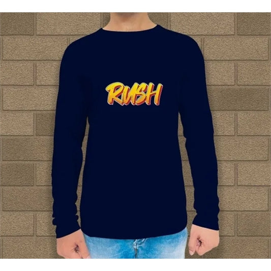 Men's Blue Printed Long Sleeves T-Shirt - Crew Neck