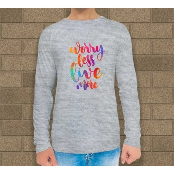 Custom Grey Printed Long Sleeves T-Shirt - Crew Neck
