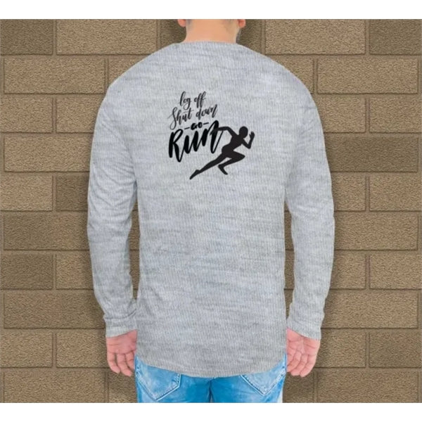 Custom Grey Printed Long Sleeves T-Shirt - Crew Neck