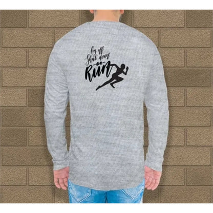 Custom Grey Printed Long Sleeves T-Shirt - Crew Neck