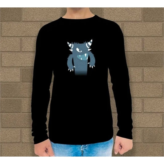 Men's Black Printed Long Sleeves T-Shirt - Crew Neck