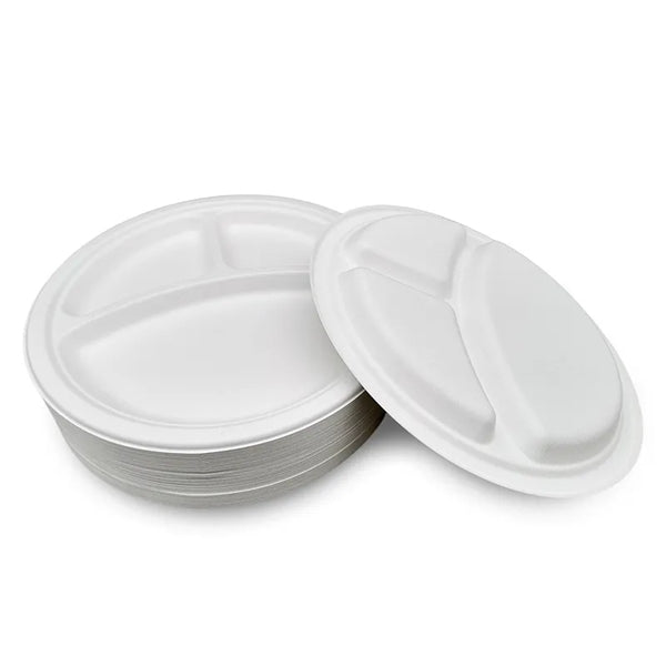 9" Round 3-Compartment Eco-Friendly Disposable Plate